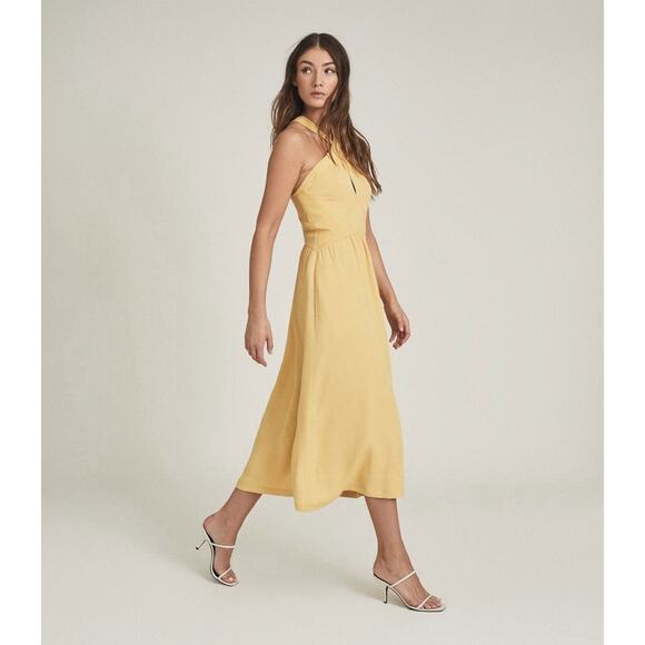 NWT Reiss Orla Mustard Yellow Criss Cross Halter Midi Dress US 2 - Picture 7 of 10